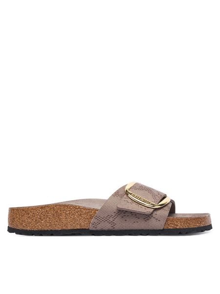 Birkenstock Klapki Madrid Big Buckle 1032935 Beżowy. Brązowe klapki Birkenstock, bez wzorów, ze skóry, bez obcasa, bez zapięcia. Za 444.99 zł.