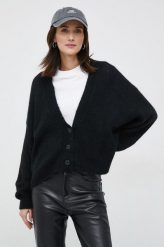 Sisley kardigan z domieszką wełny damski kolor czarny lekki. Czarne swetry Sisley, l, bez wzorów, z dzianiny, bez ramiączek. W wyprzedaży za 214.99 zł.