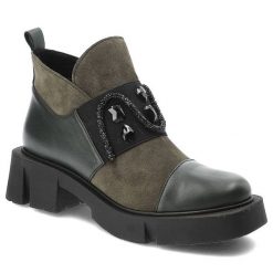 Zielone Eleganckie Botki Damskie Armodo. Zielone botki Armodo, bez wzorów, z jeansu, eleganckie, bez obcasa, bez zapięcia. Za 429.00 zł.