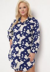 Granatowa Sukienka Koszulowa z Abstrakcyjnym Wzorem i Podwijanymi Rękawami Grailuna. Niebieskie sukienki Born2be, l, bez wzorów, bez kołnierzyka, plus size, bez ramiączek, midi, koszulowe. W wyprzedaży za 93.49 zł.