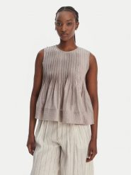 Eleh Bluzka SS260268 Beżowy Regular Fit. Brązowe bluzki Eleh, bez wzorów, z wiskozy, bez kołnierzyka, bez ramiączek. Za 564.99 zł.