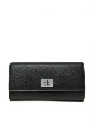 Calvin Klein Duży Portfel Damski Ck Plaque Large Trifold K60K612839 Czarny. Czarne portfele Calvin Klein, bez wzorów, ze skóry. Za 229.99 zł.