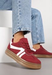 Bordowe Sneakersy Tenisówki Ozdobione Geometrycznym Wzorem Shie. Czerwone trampki Renee, bez wzorów, z jeansu, bez zapięcia. Za 99.99 zł.