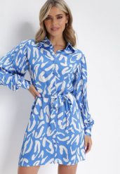 Niebieska Sukienka Mini z Plisowanymi Rękawami i Materiałowym Paskiem Sevan. Niebieskie sukienki Born2be, l, bez wzorów, z materiału, bez kołnierzyka, bez ramiączek, mini, rozkloszowane. W wyprzedaży za 127.49 zł.