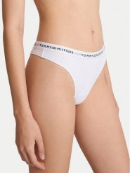 Tommy Hilfiger Stringi UW0UW05875 Biały. Białe stringi Tommy Hilfiger, bez wzorów, z bawełny. Za 69.99 zł.