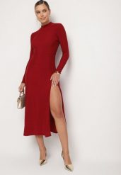 Bordowa Sukienka z Wiskozą Ozdobiona Brokatem w Eleganckim Stylu Werirra. Czerwone sukienki Born2be, l, bez wzorów, z materiału, eleganckie, bez kołnierzyka, bez ramiączek, maxi. W wyprzedaży za 135.99 zł.