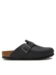 Birkenstock Klapki Boston Bs 0059463 Czarny. Czarne klapki Birkenstock, bez wzorów, ze skóry, bez obcasa, bez zapięcia. Za 439.99 zł.