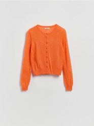 Kardigan z wełną alpaki - pomarańczowy. Brązowe swetry Reserved, l, bez wzorów, z dzianiny, bez ramiączek. Za 159.99 zł.