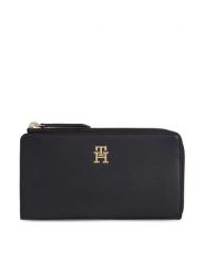 Tommy Hilfiger Duży Portfel Damski Th Feminine Large Slim Wallet AW0AW14890 Czarny. Czarne portfele Tommy Hilfiger, bez wzorów, ze skóry. Za 379.99 zł.