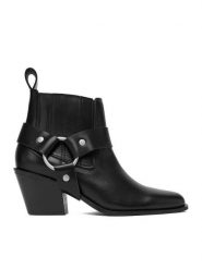 Badura Botki EO-BONNIE-501-25 Czarny. Czarne botki Badura, bez wzorów, ze skóry, bez obcasa, na słupku, bez zapięcia. Za 259.99 zł.