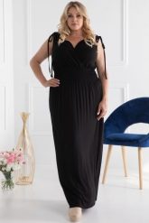 Sukienka na co dzień z dzianiny wiskozowej letnia długa FILOMENA czarna. Czarne sukienki KARKO, na co dzień, plus size, bez wzorów, z dzianiny, sportowe, bez kołnierzyka, plus size, bez ramiączek, maxi, kopertowe. Za 259.50 zł.