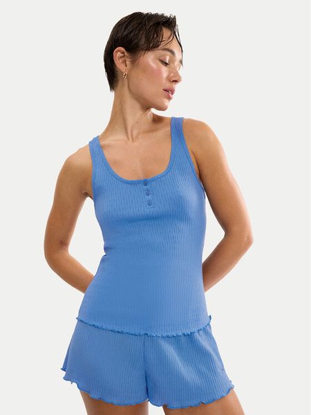 Triumph Top Mix & Match 10227215 Niebieski Regular Fit. Niebieskie topy Triumph, bez wzorów, z syntetyku, bez kołnierzyka, bez ramiączek. Za 92.99 zł.
