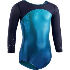 Kostium do gimnastyki sportowej damski Domyos. Niebieskie body i gorsety DOMYOS, z aplikacjami, z elastanu, bez ramiączek. W wyprzedaży za 99.99 zł.