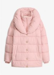 Kurtka pikowana z brokatowym nadrukiem. Czerwone kurtki bonprix, bez wzorów, eleganckie, bez kaptura. Za 349.99 zł.