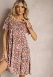 Pomarańczowa Krótka Sukienka w Stylu Boho z Elastycznej Wiskozy z Krótkimi Rękawami Ailoni. Brązowe sukienki Renee, l, bez wzorów, z wiskozy, boho, bez kołnierzyka, bez ramiączek, mini. W wyprzedaży za 43.99 zł.