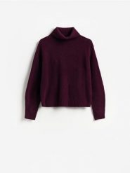 Wełniany sweter - ciemnofioletowy. Fioletowe swetry Reserved, l, bez wzorów, z wełny, bez ramiączek. Za 199.99 zł.