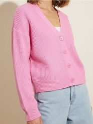 Kardigan basic - różowy. Czerwone swetry Sinsay, l, bez wzorów, bez ramiączek. Za 39.99 zł.