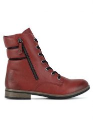 Rieker Botki 72212-35 Czerwony. Czerwone botki Rieker, bez wzorów, bez obcasa, na płaskiej podeszwie, bez zapięcia. Za 265.99 zł.