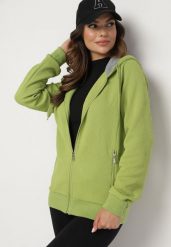 Zielona Rozpinana Bluza z Bawełną Kapturem i Tłoczonym Wzorem Arsenia. Zielone bluzy Born2be, l, bez wzorów, z bawełny, klasyczne, bez ramiączek. W wyprzedaży za 84.99 zł.