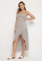 Fioletowa Rozkloszowana Sukienka Ozdobiona Geometrycznym Wzorem Taelissa. Fioletowe sukienki Born2be, na co dzień, l, bez wzorów, eleganckie, bez kołnierzyka, bez ramiączek, maxi, rozkloszowane. Za 79.99 zł.