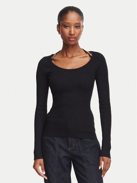 Guess Sweter W6YR22 Z0966 Czarny Slim Fit. Czarne swetry Guess, l, z aplikacjami, z wiskozy, bez ramiączek. Za 318.99 zł.
