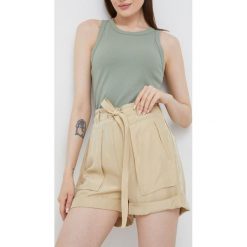 Polo Ralph Lauren szorty jedwabne damskie kolor beżowy gładkie high waist. Brązowe szorty Polo Ralph Lauren, bez wzorów, z jedwabiu. W wyprzedaży za 959.99 zł.