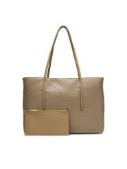 Calvin Klein Torebka Emblem Aop Tote W/ Pouch LV04F3266G Beżowy. Brązowe shopper bag Calvin Klein, bez wzorów, ze skóry, bez dodatków. Za 649.99 zł.