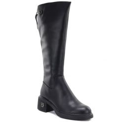 Skórzane kozaki damskie na klocku czarne Vinceza FIO27-67056. Czarne kozaki VINCEZA, bez wzorów, ze skóry, eleganckie, bez obcasa, bez zapięcia. Za 319.99 zł.