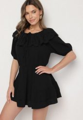 Czarna Bawełniana Sukienka z Ażurową Falbaną i Wiązaniem Univelle. Czarne sukienki Born2be, na co dzień, w ażurowe wzory, z bawełny, eleganckie, bez kołnierzyka, bez ramiączek, mini. W wyprzedaży za 110.49 zł.