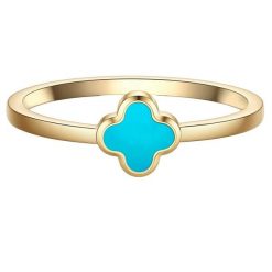 Glanzstücke München Pierscionek koniczyna ze stali nierdzewnej w zlocie z turkusem (synth.) Pierścionki 1 ct Damski. Niebieskie pierścionki Glanzstücke München, z turkusem, pozłacane. Za 149.99 zł.
