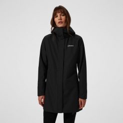 Parka przeciwdeszczowa damska Berghaus Omeara Long Shell Jacket. Czarne kurtki przeciwdeszczowe Berghaus, s, bez wzorów, bez kaptura, trekkingowe. Za 714.99 zł.