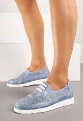 Niebieskie Półbuty ze Skórzaną Wkładką i Ozdobną Perforacją Jolmio. Niebieskie półbuty wsuwane Born2be, bez wzorów, z jeansu, eleganckie, bez obcasa. Za 129.99 zł.