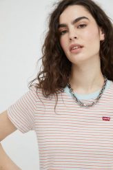 Levi's t-shirt bawełniany. Niebieskie t-shirty Levi's, z aplikacjami, z bawełny, bez kołnierzyka, bez ramiączek. Za 109.99 zł.