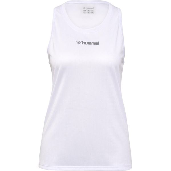 Damski tank top Hummel. Białe topy Hummel, bez wzorów, z materiału, sportowe, bez kołnierzyka, bez ramiączek. Za 100.00 zł.