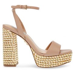 Sandały Steve Madden. Brązowe sandały Steve Madden, bez wzorów, bez obcasa, na słupku, bez zapięcia. Za 379.99 zł.