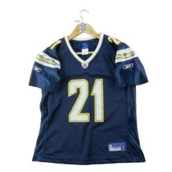 Second life - Koszulka damska Reebok NFL San Diego Chargers 21 - Jak nowy. Niebieskie t-shirty sportowe Reebok, m, bez wzorów, z jeansu, bez ramiączek, do piłki nożnej. Za 127.76 zł.
