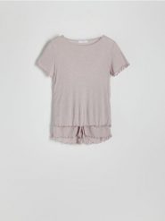 Dwuczęściowa piżama - brązowy. Brązowe piżamy Reserved, l, bez wzorów, z dzianiny, bez kołnierzyka, bez ramiączek. W wyprzedaży za 49.99 zł.