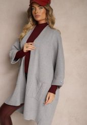 Szary Kardigan Bez Zapięć Ozdobiony Guzikami i Wsuwanymi Kieszeniami Asindra. Szare swetry Renee, uniwersalny, bez wzorów, z jeansu, eleganckie, bez ramiączek. W wyprzedaży za 111.99 zł.