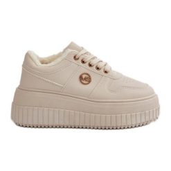 Sneakersy Buty Sportowe Damskie Ocieplane Na Masywnej Podeszwie Beżowe Verissha beżowy. Brązowe buty treningowe bez wzorów, ze skóry, bez zapięcia. Za 205.59 zł.