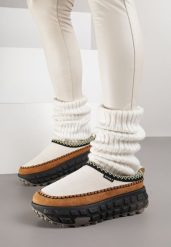 Beżowe Niskie Śniegowce na Grubej Tłoczonej Podeszwie Arevire. Brązowe śniegowce Born2be, bez wzorów, z jeansu, bez zapięcia. Za 89.99 zł.