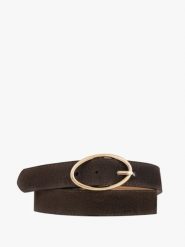 Brązowy pasek ze skóry welurowej. Brązowe paski Ryłko, bez wzorów, z denimu, casualowe. Za 129.99 zł.