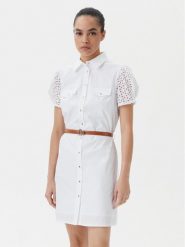 Fracomina Sukienka koszulowa FR25SD1009W682V8 Biały Slim Fit. Białe sukienki Fracomina, l, bez wzorów, z bawełny, bez kołnierzyka, bez ramiączek, koszulowe. Za 499.99 zł.