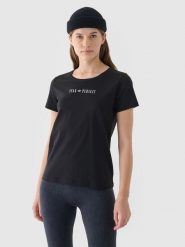 4F T-shirt regular gładki damski - czRNY S. Czarne t-shirty 4f, s, bez wzorów, z bawełny, klasyczne, bez kołnierzyka, bez ramiączek. W wyprzedaży za 19.99 zł.