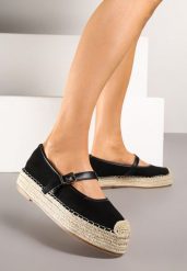 Czarne Espadryle Ozdobione Paskiem i Plecionką Fevandre. Czarne espadryle Born2be, bez wzorów, eleganckie, bez obcasa. W wyprzedaży za 67.99 zł.