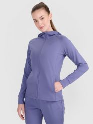 4F Bluza treningowa regular szybkoschnąca damska - niebieska M. Niebieskie bluzy z kapturem 4f, m, bez wzorów, z dzianiny, z kapturem, na fitness i siłownię. W wyprzedaży za 169.99 zł.