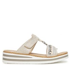 Klapki Rieker. Szare klapki Rieker, bez wzorów, bez obcasa, bez zapięcia. Za 319.99 zł.