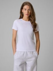 4F T-shirt slim gładki damski - biały XS. Białe t-shirty 4f, xs, bez wzorów, z dzianiny, bez kołnierzyka, bez ramiączek. Za 79.99 zł.