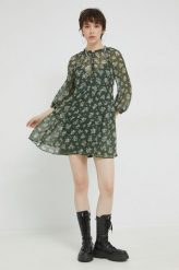 Abercrombie & Fitch sukienka kolor zielony mini rozkloszowana. Zielone sukienki Abercrombie & Fitch, l, bez wzorów, z tkaniny, bez kołnierzyka, bez ramiączek, mini, rozkloszowane. W wyprzedaży za 244.99 zł.