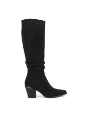 DeeZee Kozaki WS22367-02 Czarny. Czarne kozaki DeeZee, bez wzorów, z materiału, bez obcasa, na słupku, bez zapięcia. Za 139.99 zł.