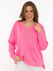 Zwillingsherz Sweter "Happiness Vibes" w kolorze różowym rozmiar: S/M. Różowe swetry Zwillingsherz, m, bez wzorów, z bawełny, bez ramiączek. Za 130.99 zł.